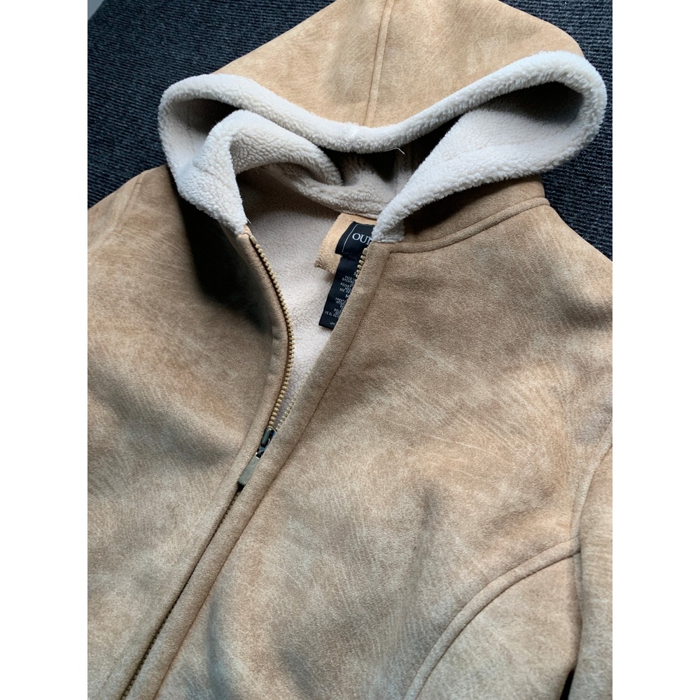 Outbrook Faux Suede Shearling Jacket Women M Sand Tan Western Rodeo Ranch Hooded